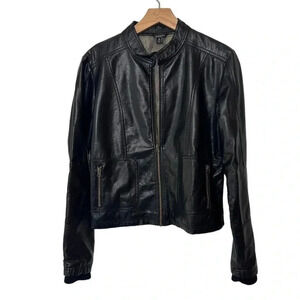 George M black faux‎ leather moto biker distressed jacket